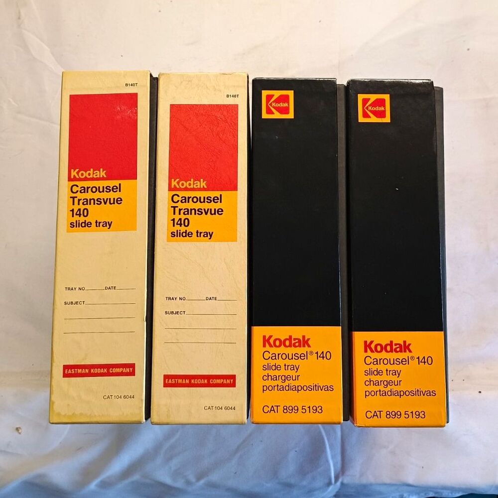 Lot of 4 Kodak Carousel 140 Slide Trays Transvue Vintage Projector w/ Boxes